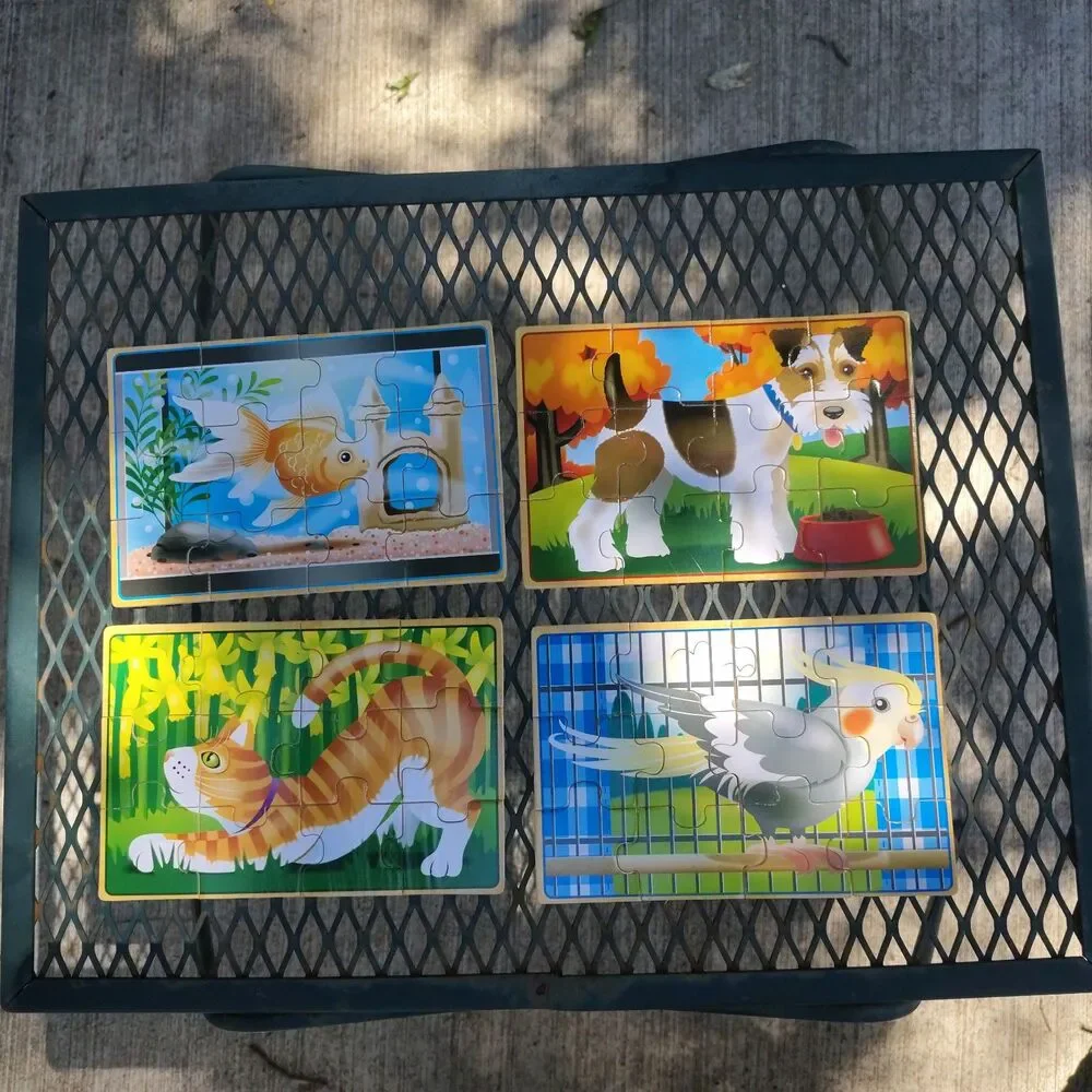 Melissa & Doug Pets 4-In-1 Wooden Jigsaw Puzzle Set 48 Piece With Slide Storage